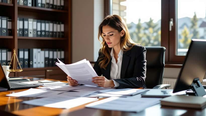 Solicitor reviewing fatal road accident case file and legal compensation documents in a North Wales law office