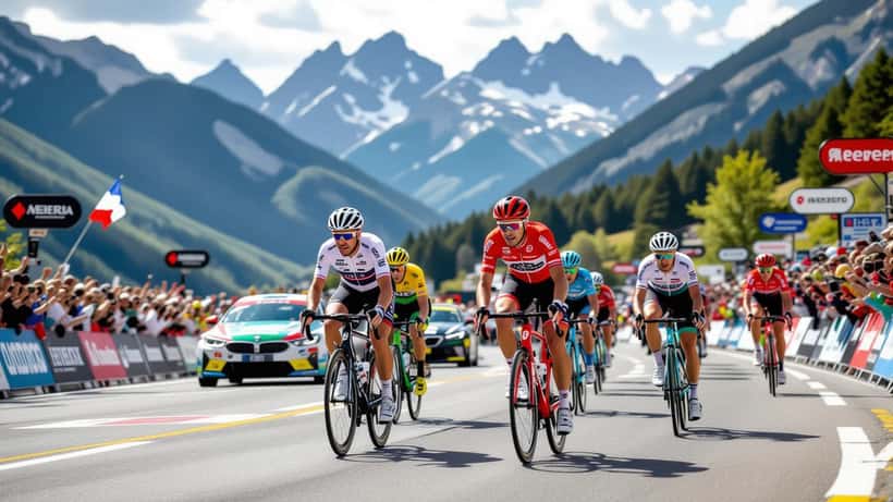 Coureurs du Tour de France 2026 sur une étape de montagne ensoleillée