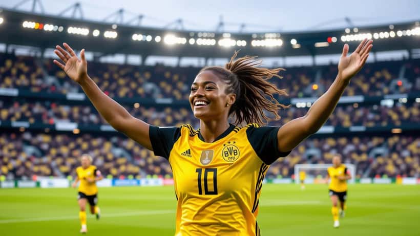 Schwarzer Profi-Fußballer feiert Tor unter Flutlicht im WM-2026-Stadion