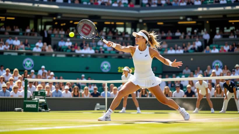 Marta Kostyuk en action sur un court de tennis en herbe