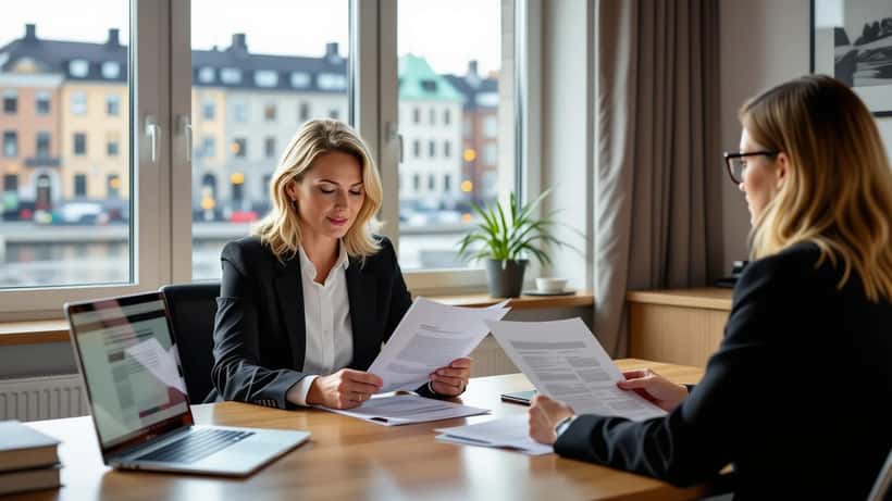 Svensk mamma och advokat granskar skollagstiftning i ett Stockholmskontor