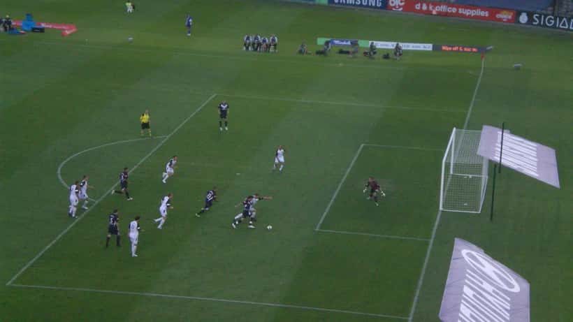Melbourne Victory players in action during an A-League football match