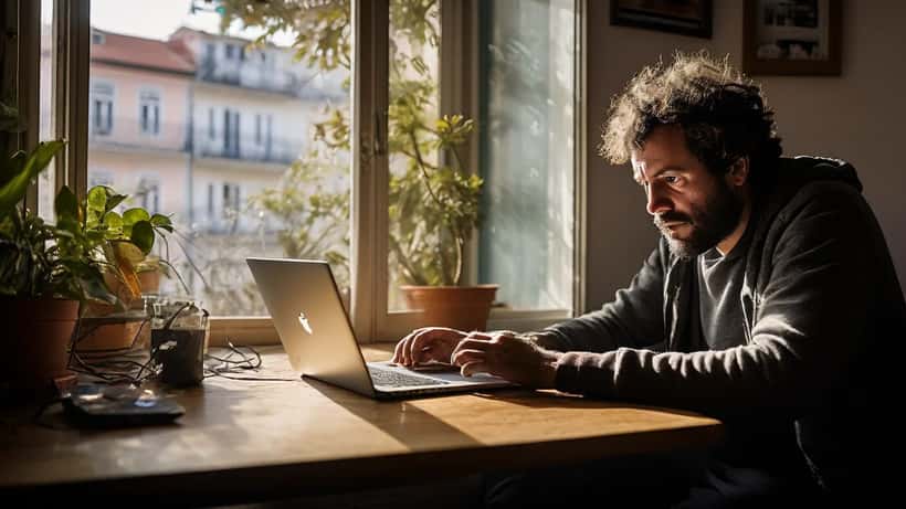 Pessoa a ligar para o apoio ao cliente de telecomunicações em casa sem internet