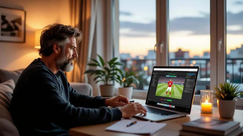Person am Laptop mit Streaming-Fehlermeldung, Abonnementvertrag auf dem Schreibtisch