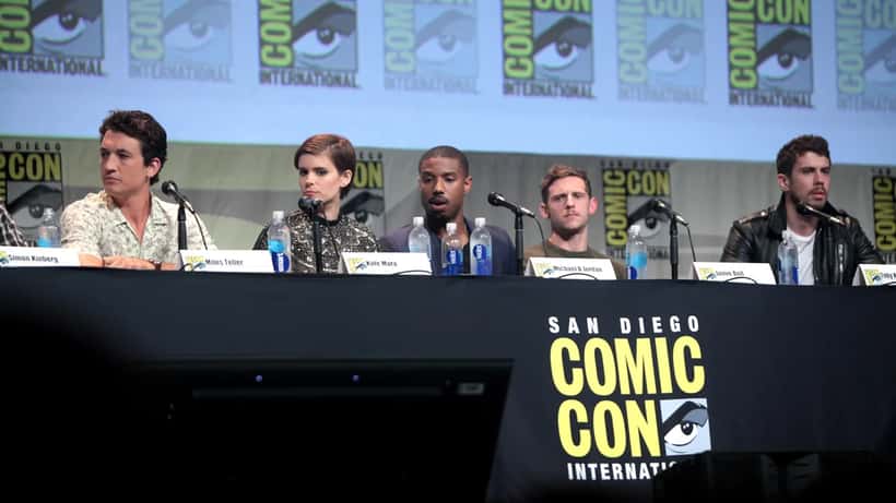 Miles Teller and cast at SDCC representing entertainment law and artist rights for the Michael Jackson biopic 2026