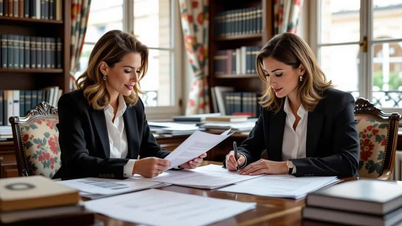 Avocate expliquant un contrat artistique à une comédienne dans un bureau à Lyon
