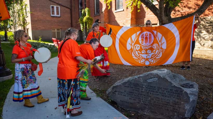 Participants wearing orange shirts at National Day for Truth and Reconciliation in Huntsville, Ontario