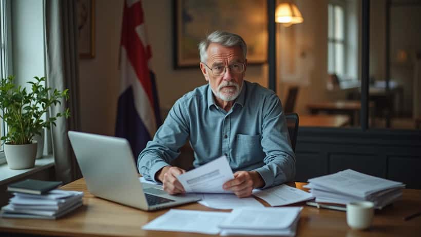 Dansk mand gennemgår pensionsdokumenter i et kontor i København