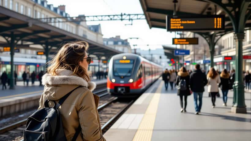 Voyageuse frustrée tenant son billet sur un quai vide lors de la grève des transports du 29 septembre 2026 à la Gare de Lyon, Paris