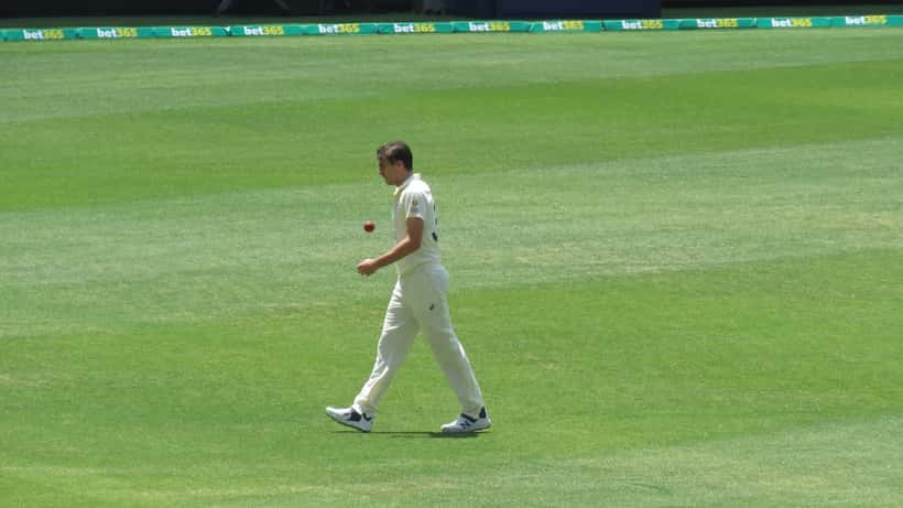 Pat Cummins bowling at Perth Stadium during Australia vs West Indies Test cricket