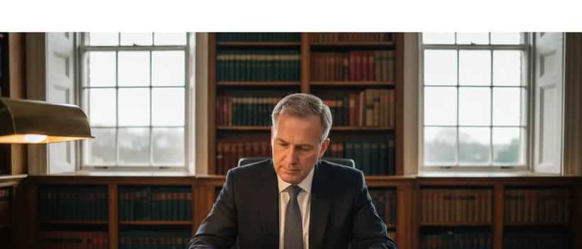 British commercial solicitor in London law office reviewing broadcasting contract