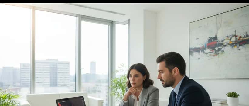 Schermo con grafici borsistici in calo e investitore preoccupato
