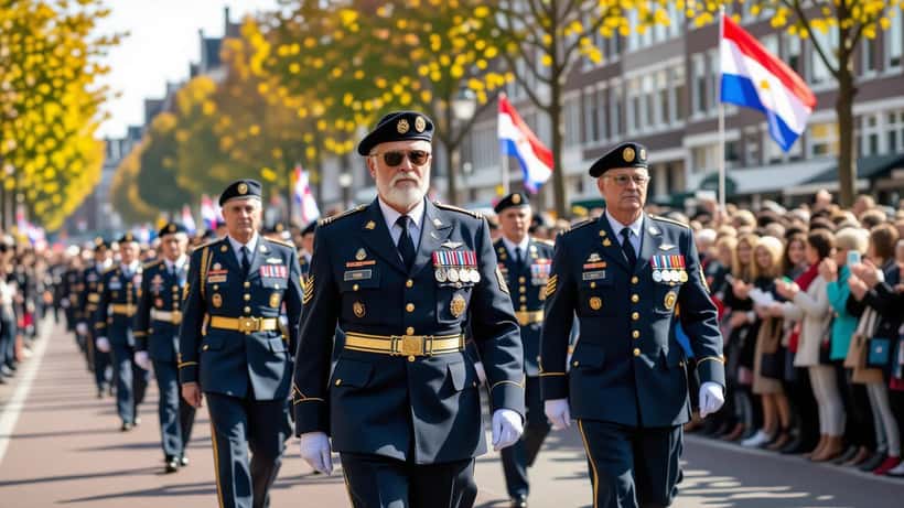 Nederlandse veteranen lopen mee in de Veteranendag parade in Den Haag, 2026