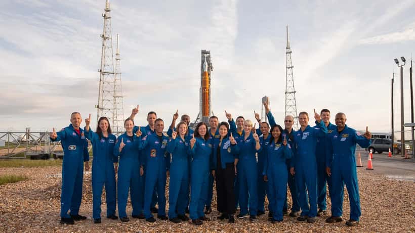 NASA astronauts in spacesuits at Kennedy Space Center, representing Canada's Crew-13 mission