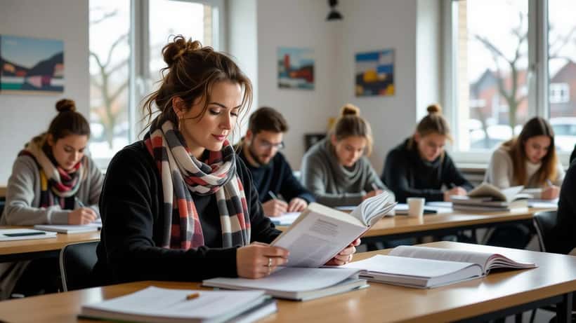 Aikuiset maahanmuuttajat oppimassa suomen kieltä koulutustunnilla