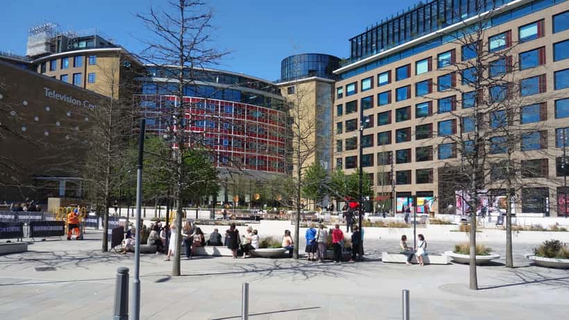 Outside the UK Television Centre broadcasting building in London, 2026