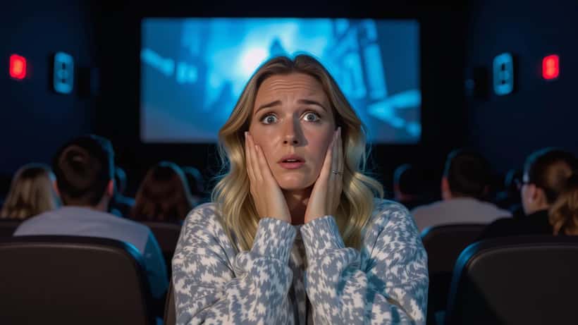 Vrouw in Nederlandse bioscoopzaal dekt oren af tijdens halloweenfilm