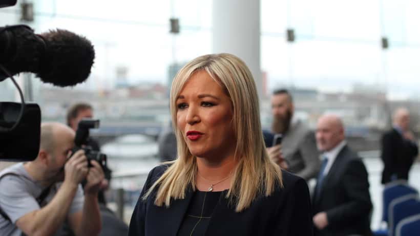 Michelle O'Neill speaking at a public event in Northern Ireland