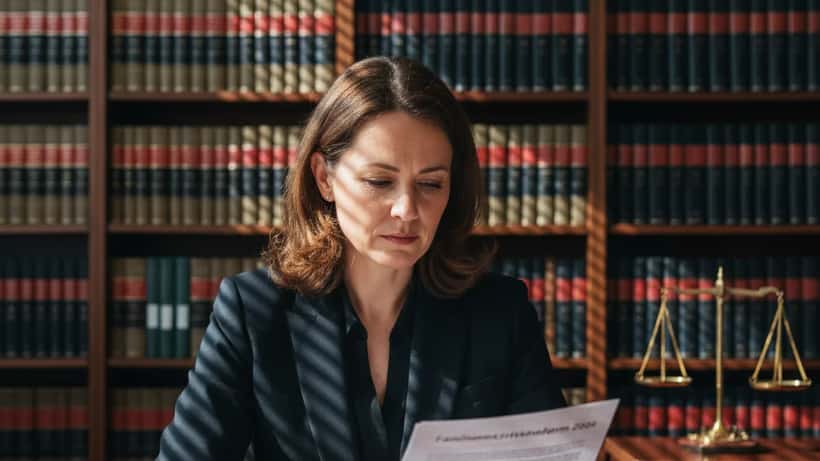 Rechtsanwältin prüft Unterlagen zum Familienrecht in einem Frankfurter Büro