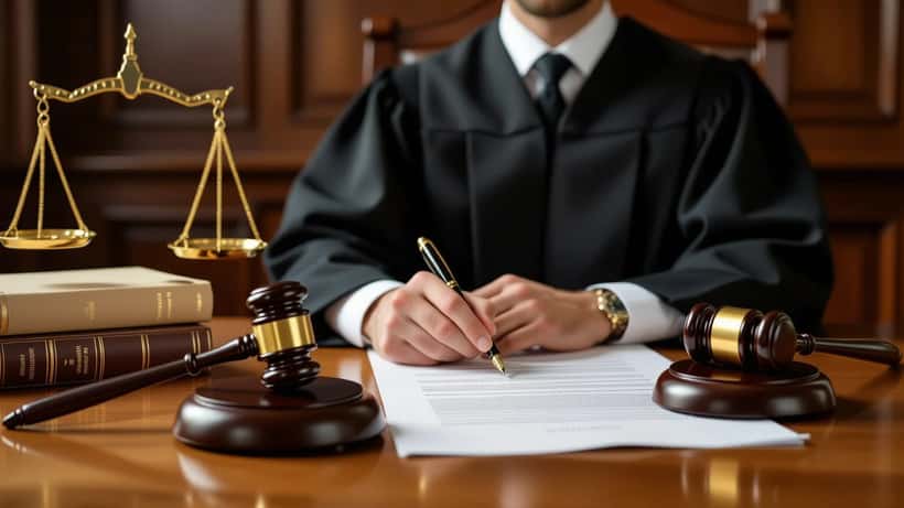 Australian courtroom with legal documents and gavel