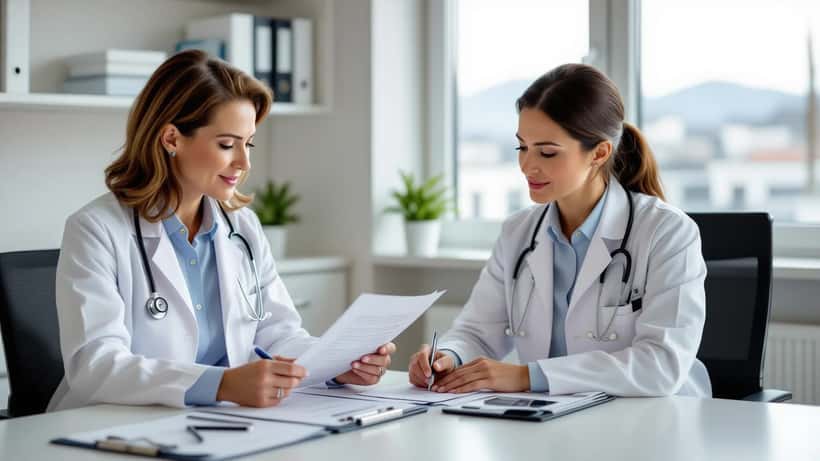 Österreichische Frau beim Gesundheits-Check-up in Wiener Arztpraxis