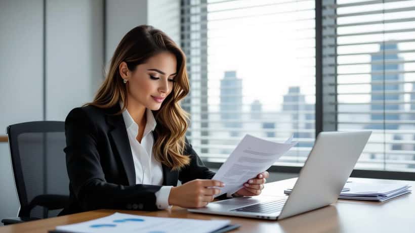 Profissional de compliance analisando documentos de proteção de dados LGPD em escritório corporativo em São Paulo