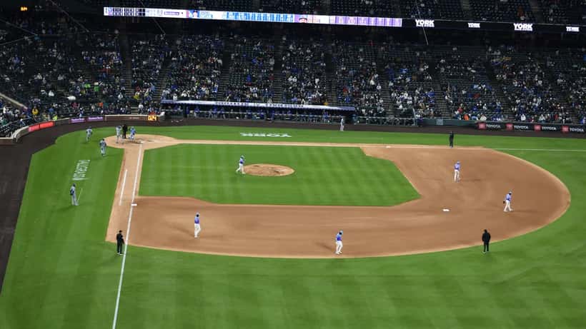 Los Angeles Dodgers players on field at baseball stadium during 2026 MLB season