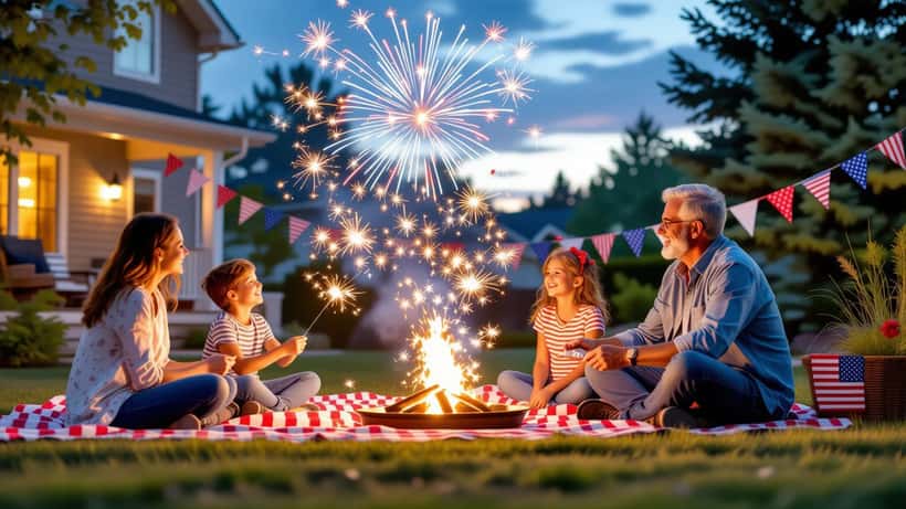 Backyard Fourth of July fireworks display with supervised sparklers, 2026