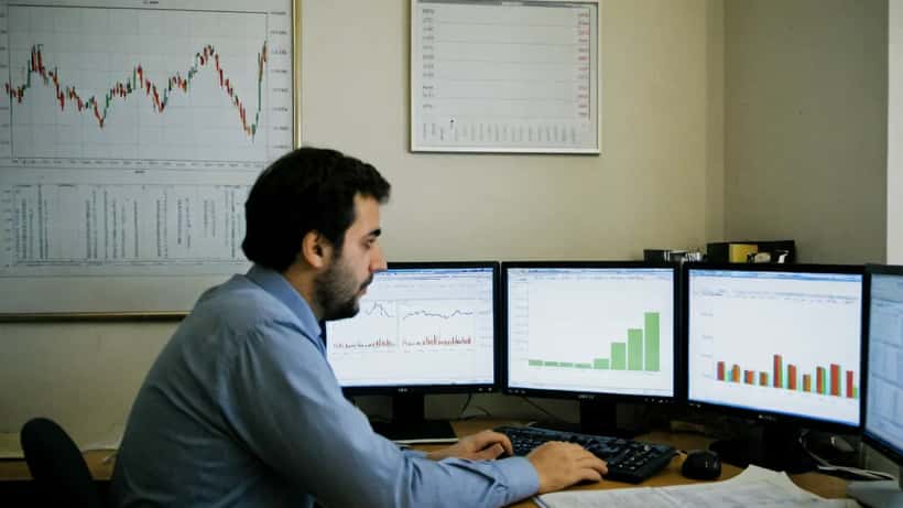 Conseiller en gestion de patrimoine analysant des graphiques de prix du pétrole après le cessez-le-feu Iran-États-Unis