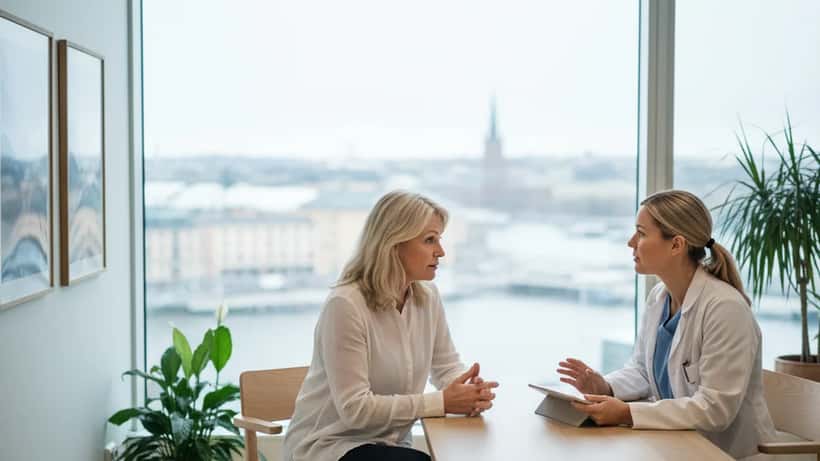 Kvinna som konsulterar neurolog om autoimmun sjukdom i Stockholm