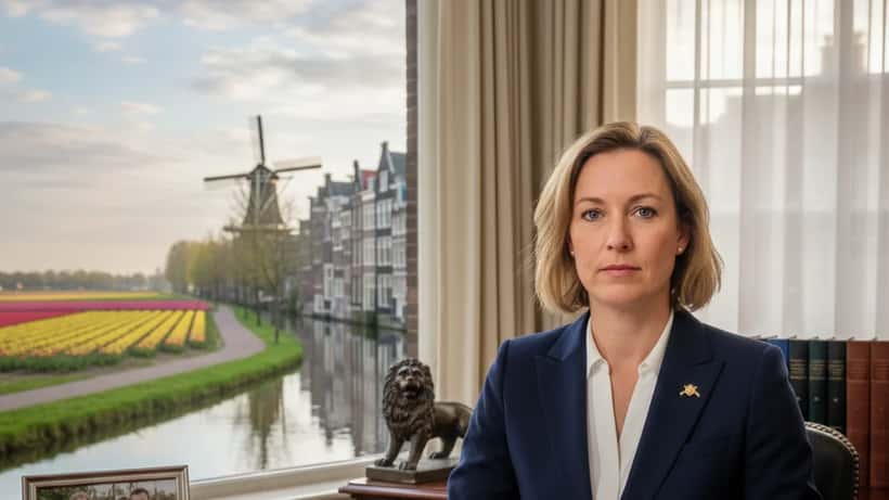 Nederlandse notaris aan bureau met erfrecht documenten in een Amsterdams kantoorkantoor