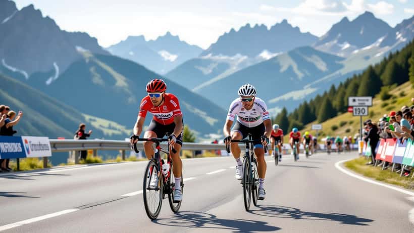 Wielrenner klimt uit het zadel een steile bergetappe op tijdens de Tour de France