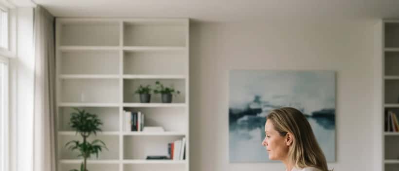 Nederlandse vrouw in videoconsultatie met een oncoloog op een laptop thuis