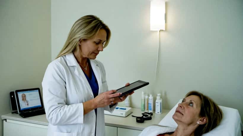 Norsk hudlege konsulterer pasient om kosmetisk behandling på klinikk i Oslo