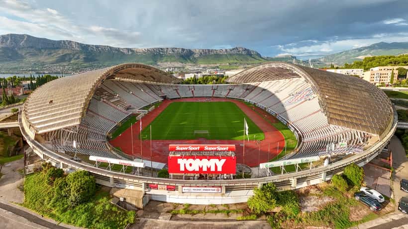 Stadion Poljud i Split med Kozjak-bjergene i baggrunden, hjemmebane for Kroatien i UEFA Nations League 2026