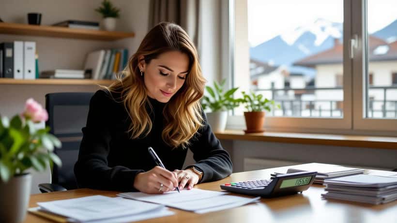 Locataire suisse écrivant une lettre recommandée pour demander une réduction de loyer, contrat de bail ouvert sur le bureau
