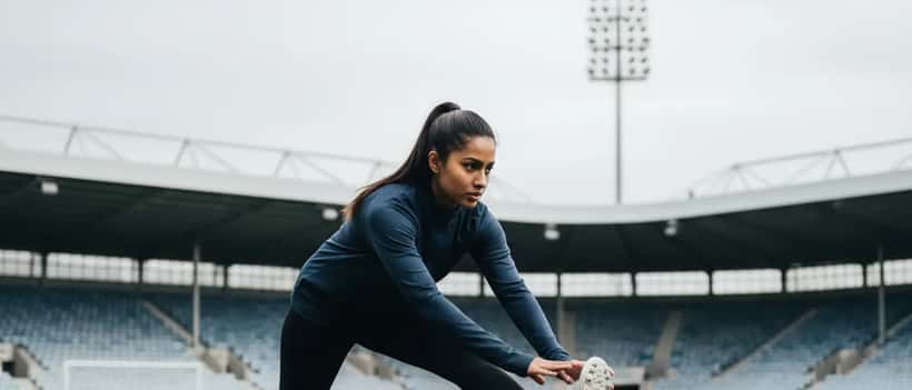 Female footballer warming up on a pitch in England
