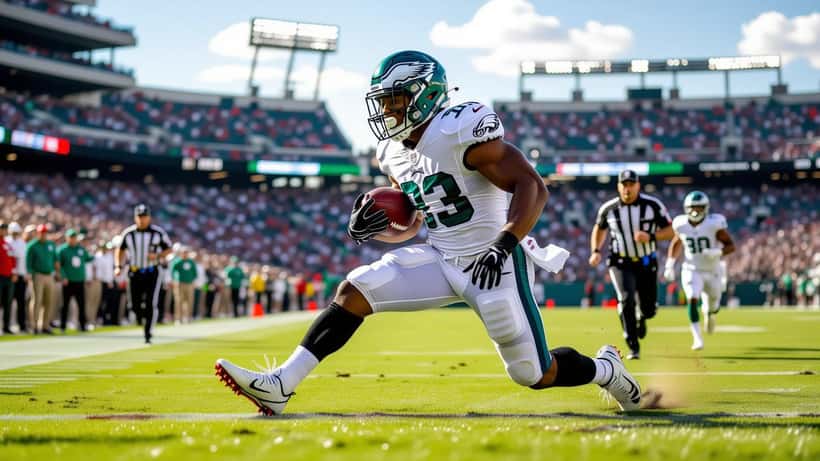 NFL running back knee buckling on cut with medical staff approaching from sideline