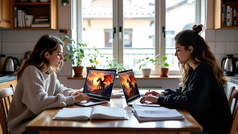 Professora particular e estudante aprendendo história medieval com série da HBO em apartamento em São Paulo