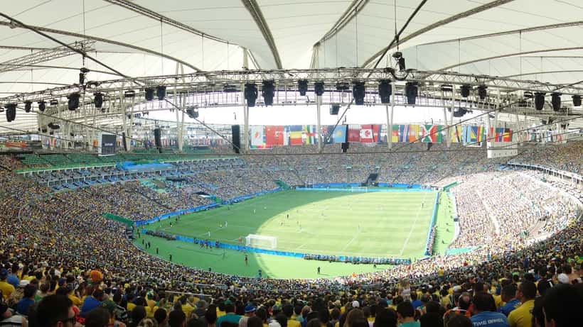 Football match at the Maracanã stadium in Rio de Janeiro, stadium packed with supporters