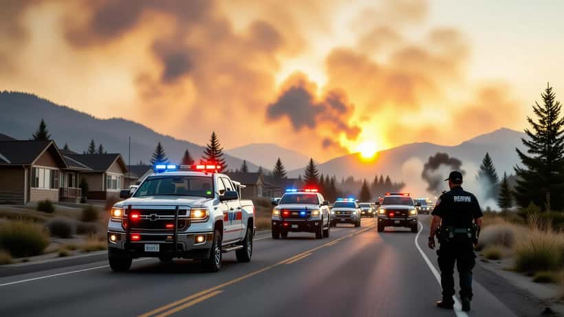 Smoke from a major Alberta wildfire darkens the sky over a Canadian city skyline