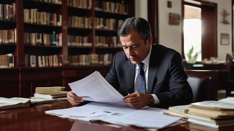Advogado brasileiro analisando edital de concurso público em escritório em Brasília