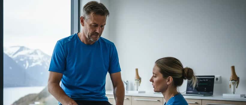 Norsk mosjonistfotballspiller konsulterer sportsmedisinsk lege om kneskade