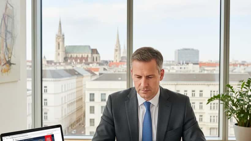 Österreichischer Verbraucherschutzanwalt prüft Garantiedokument in Wiener Büro