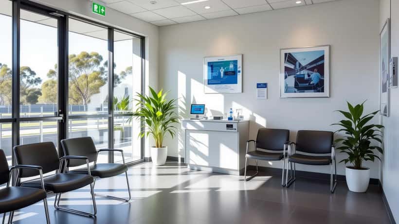 Australian GP clinic with health screening materials, representing preventive health checks for older men