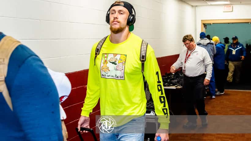 George Kittle San Francisco 49ers tight end on the field