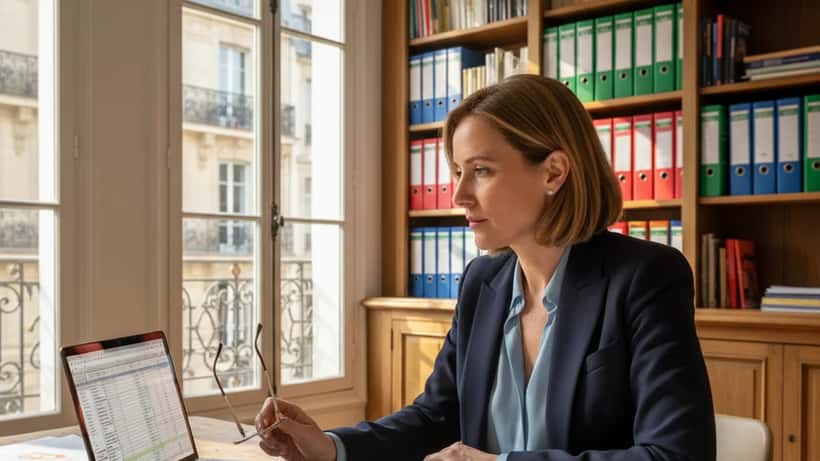 Femme française consultant sa déclaration d'impôts avec un conseiller patrimonial à Paris
