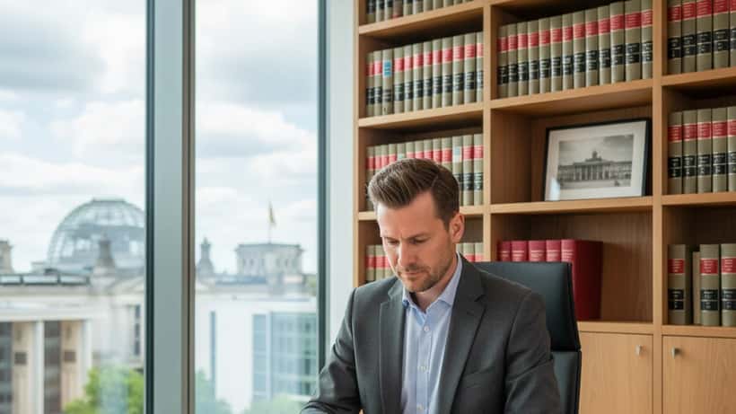 Rechtsanwalt in Berlin prüft Dokumente zur neuen Wehrpflichtreform 2026