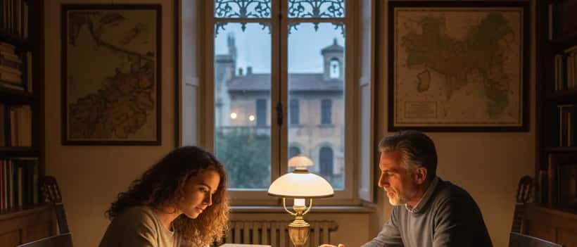 Studente italiano che studia con un insegnante privato di italiano al tavolo