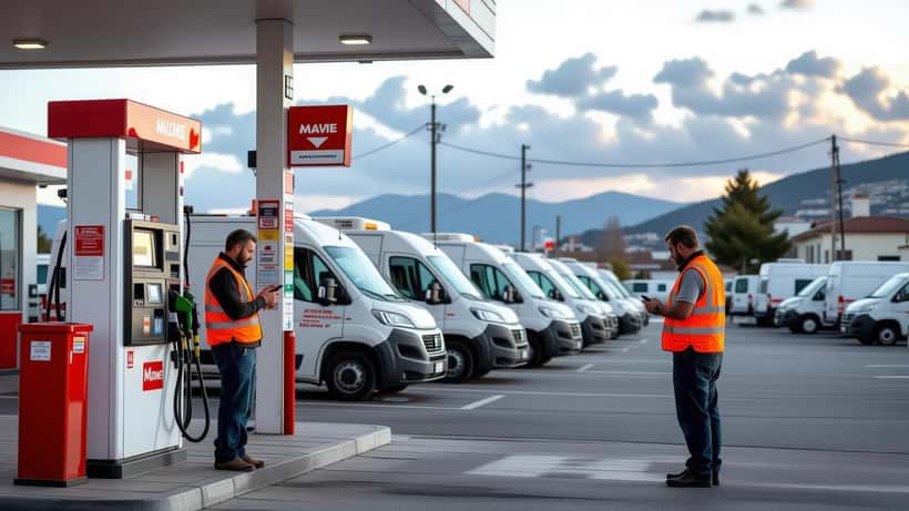 Distributore di carburante chiuso in Calabria con furgoni da consegna fermi nel piazzale